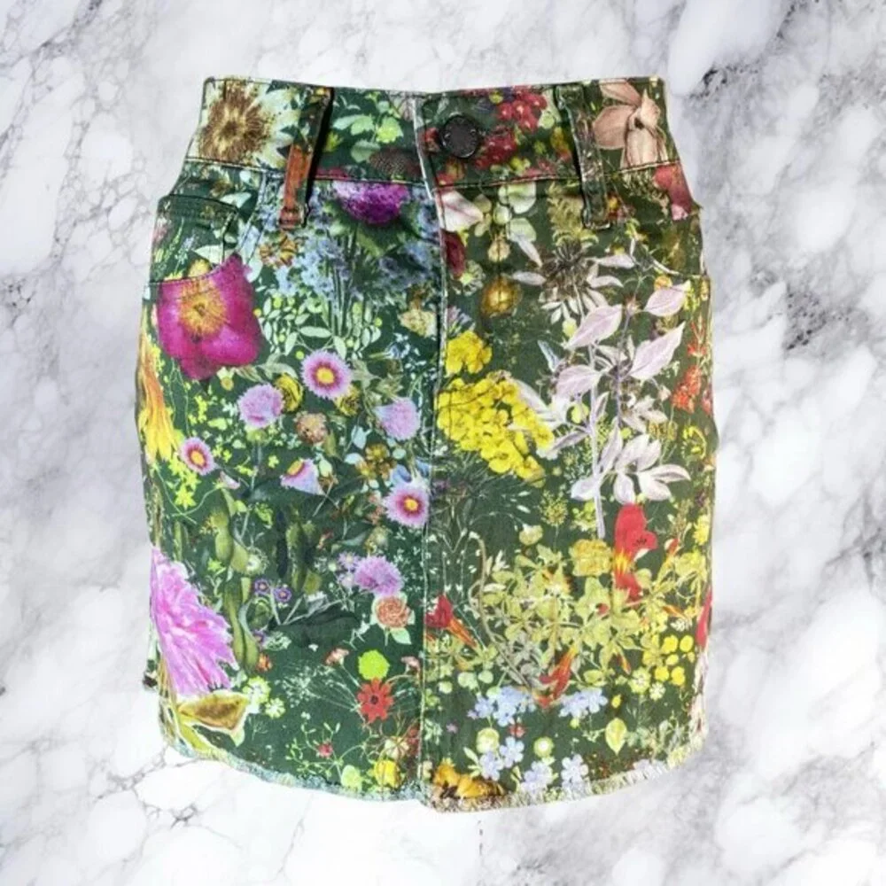Carina Duek Endless Paradis Floral Print Denim Skirt